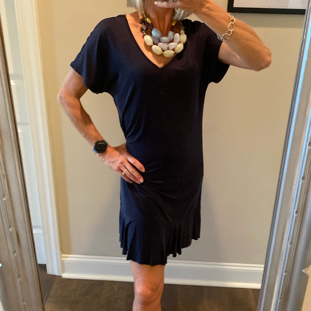 Navy Cupro Flutter Dress, XS